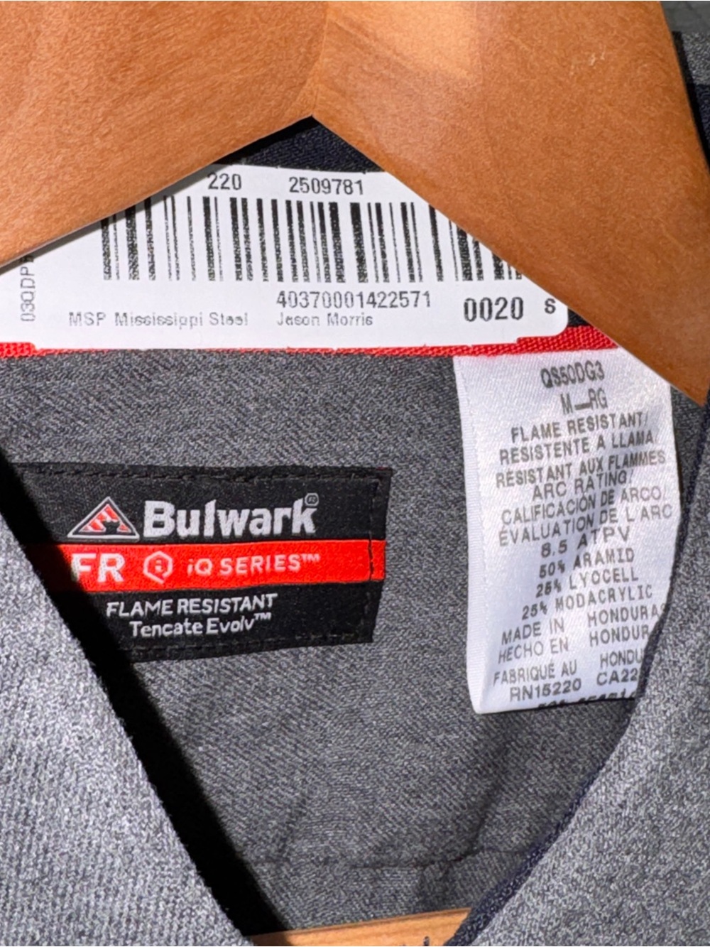 Bulwark FR IQ Series Shirt Men M Gray Flame Resistant CAT 2 Work Shirt - Picture 4 of 7